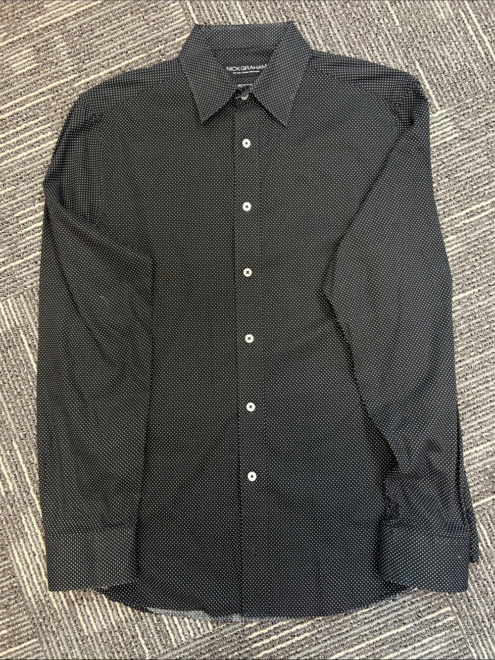 Nick Graham Black Microdot Long-Sleeve Dress Shirt